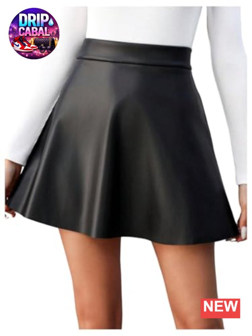 PU Leather Ruffle A-Line Mini Skirt, High Waisted Flared Zip Up